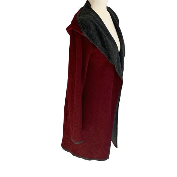BNCI by Blanc Noir Red Wool Blend Hooded Long Sleeve Long Line Cardigan Sweater - Picture 10 of 10